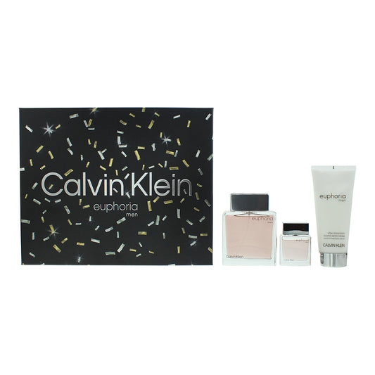 Calvin Klein Euphoria Men 3 Piece Gift Set Eau de Toilette 100ml Aftershave Balm 100ml Eau de Toilette 15ml