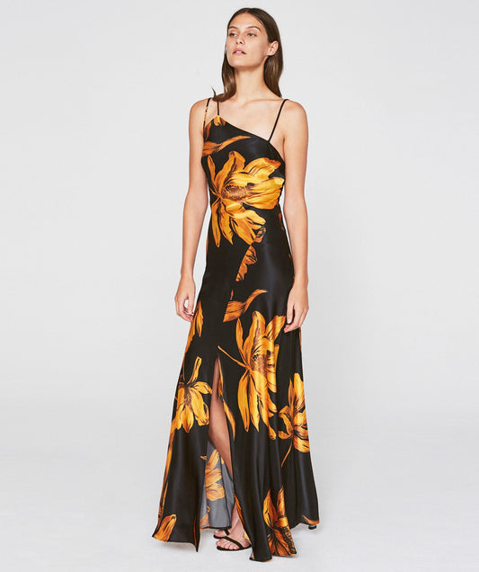 Outline London womens Central Maxi dress in Black&Amber